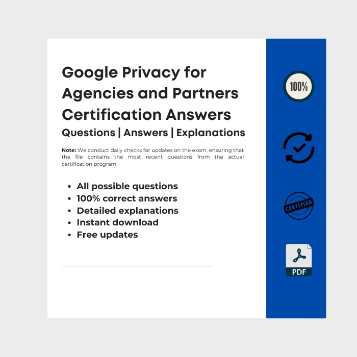 Image showing ebook cover titled Google Privacy for Agencies and Partners Certification Answers